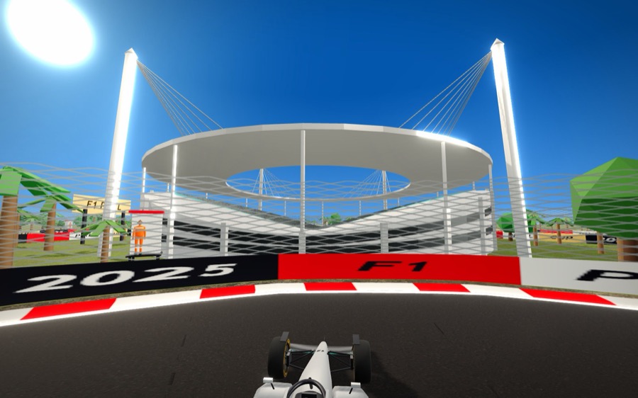 Miami's stadium inside the circuit, its canopy held up by four corner masts