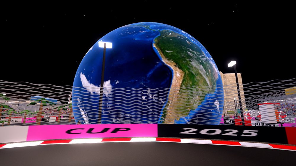 The Sphere showing the Earth, its continents and clouds, towers of the Strip behind it